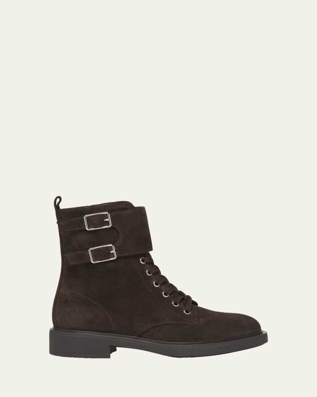 Suede Buckle Cuff Combat Booties
